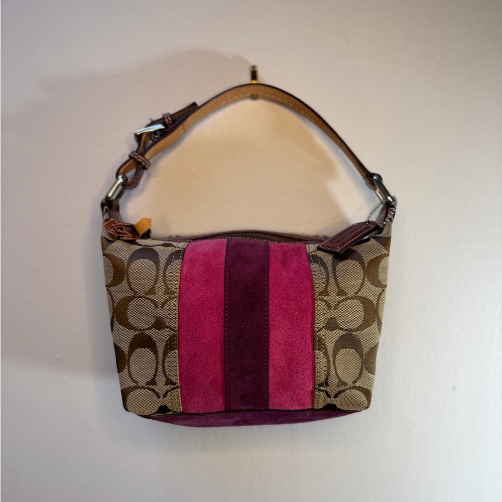 Coach Demi Baguette Jacquard Signature Suede Bag  1598